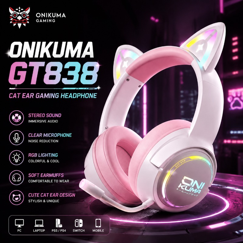 Gaming Console In Amazon - ONIKUMA GT838 Oyun Kulaklığı Kedi Kulaklı